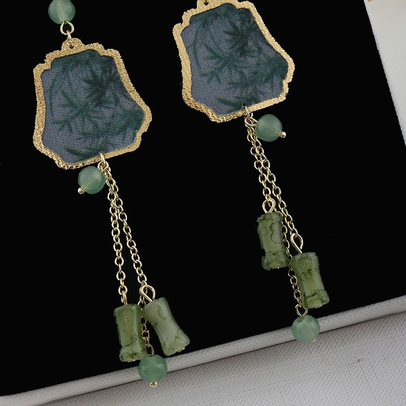 Leaf Faux Gemstone Alloy Dangle Earring SpreePicky