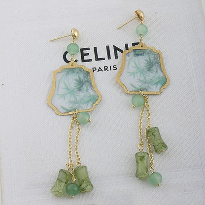 Leaf Faux Gemstone Alloy Dangle Earring SpreePicky