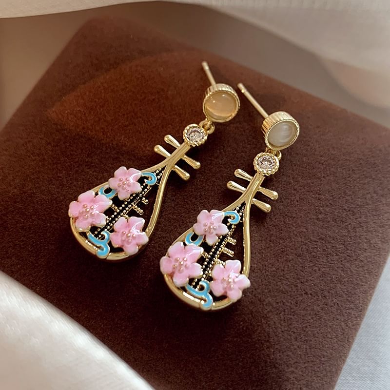 Floral Musical Instrument Alloy Drop Earring SpreePicky