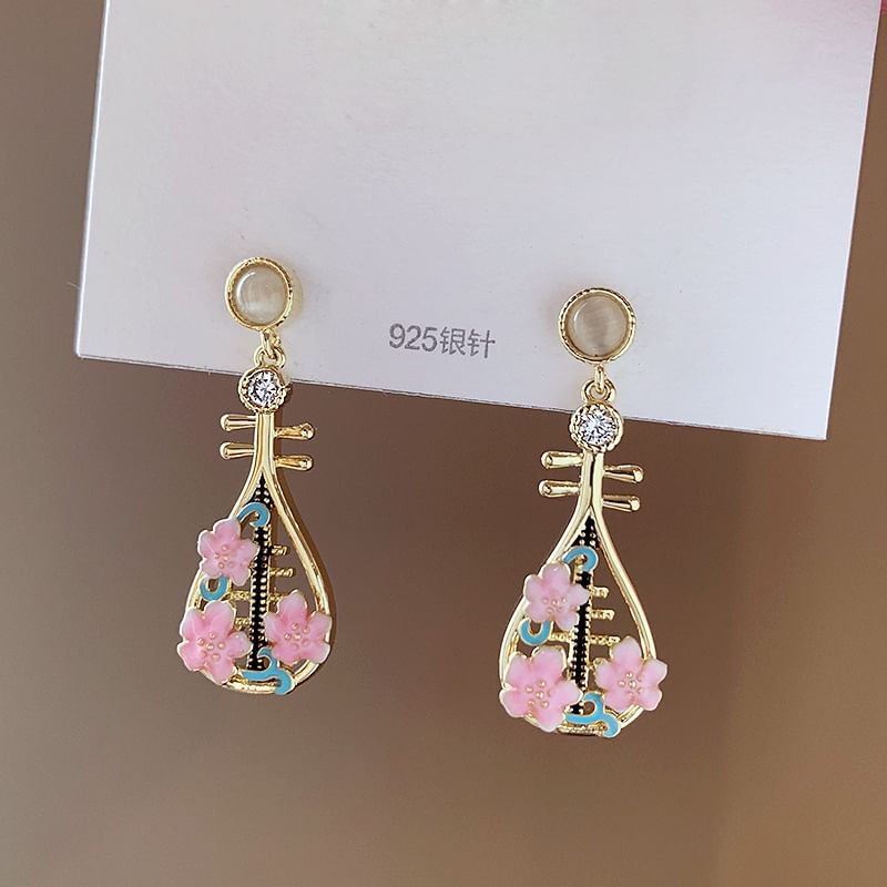 Floral Musical Instrument Alloy Drop Earring SpreePicky