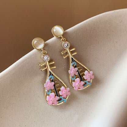 Floral Musical Instrument Alloy Drop Earring SpreePicky