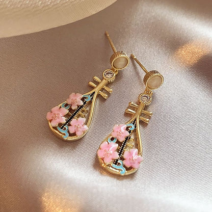 Floral Musical Instrument Alloy Drop Earring SpreePicky