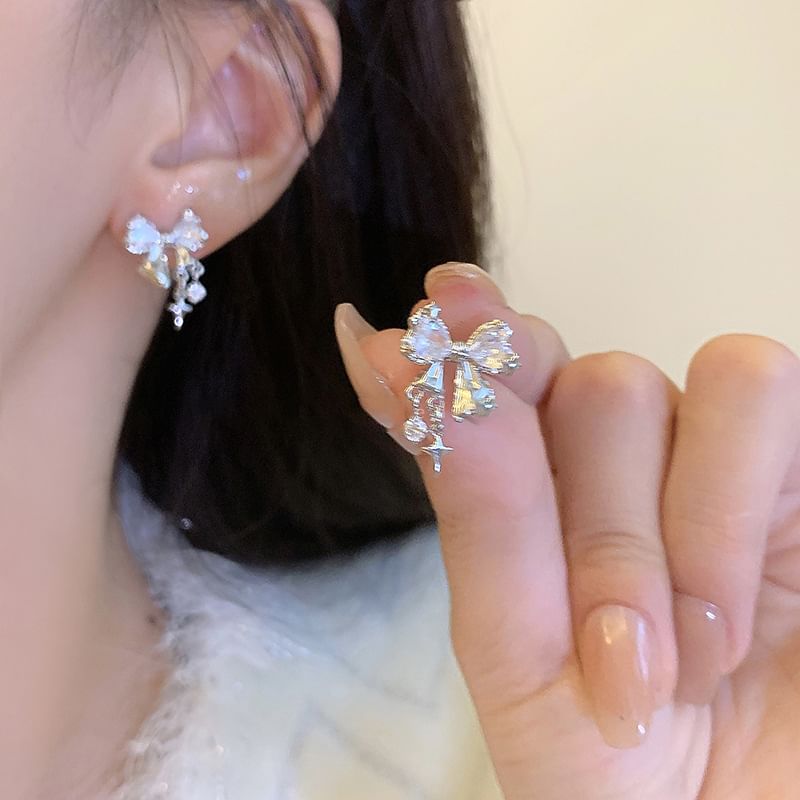 Bow Rhinestone Alloy Drop Earring SpreePicky