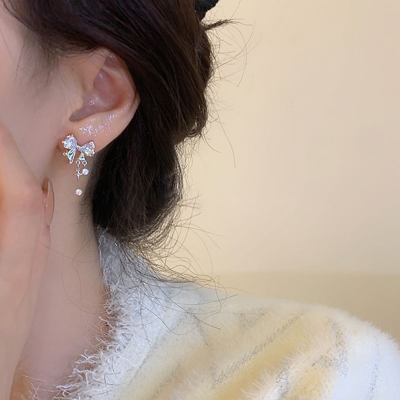 Bow Rhinestone Alloy Drop Earring SpreePicky