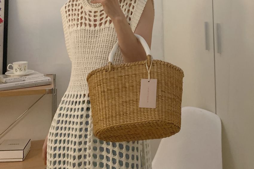 Sleeveless Perforated Plain Knit Dress SpreePicky