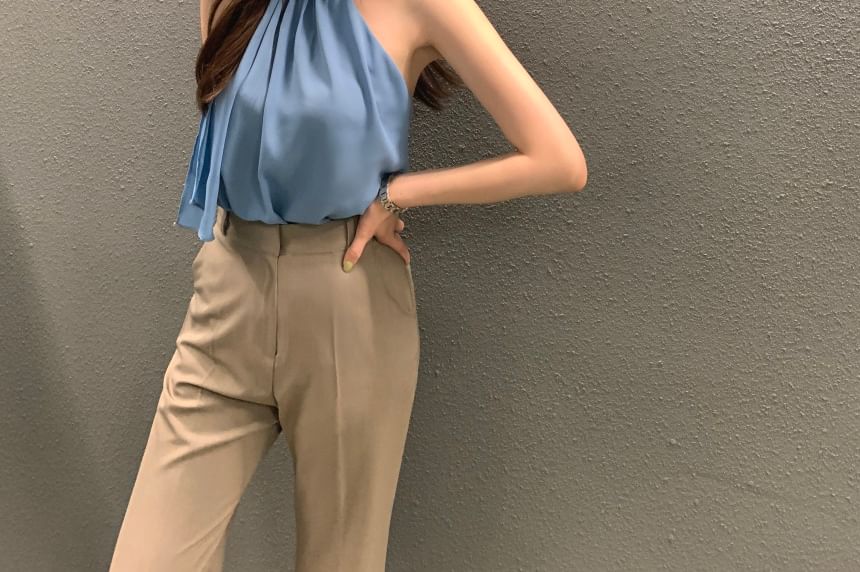 Sleeveless Tie Neck Plain Blouse SpreePicky