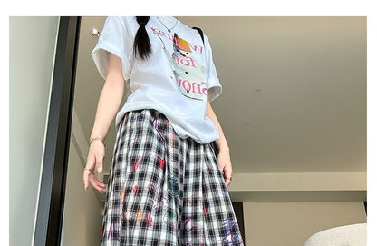 Graffiti Plaid High Rise Wide Leg Pants SpreePicky