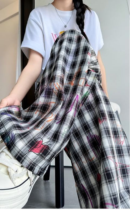 Graffiti Plaid High Rise Wide Leg Pants SpreePicky