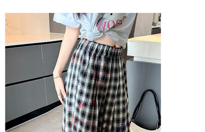 Graffiti Plaid High Rise Wide Leg Pants SpreePicky