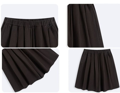 High Rise Plain Pocketed Wide Leg Shorts SpreePicky