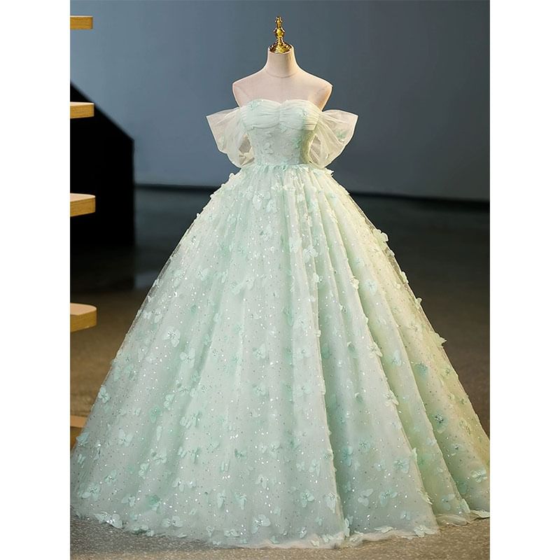 Off Shoulder Butterfly A-Line Evening Dress FashionChic