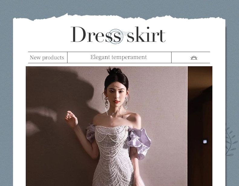 Off Shoulder Ruffle Sleeve Sequin Mermaid Evening Dress FashionChic