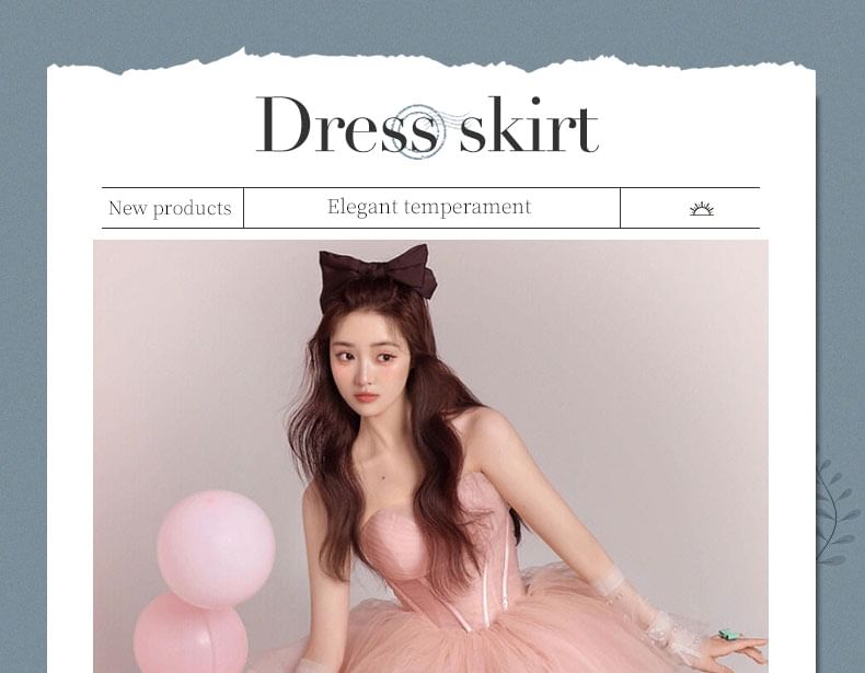 Strapless Tiered Tulle Evening Ball Gown FashionChic