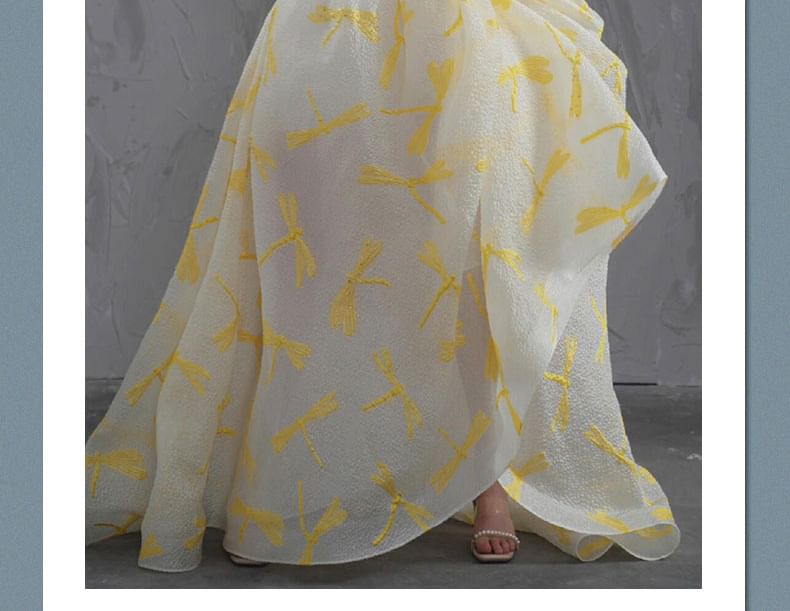 Strapless Floral Print A-Line Evening Gown FashionChic