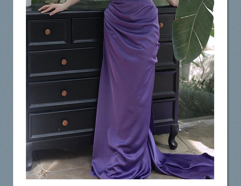 Strapless Plain Ruched Midi Sheath Dress FashionChic