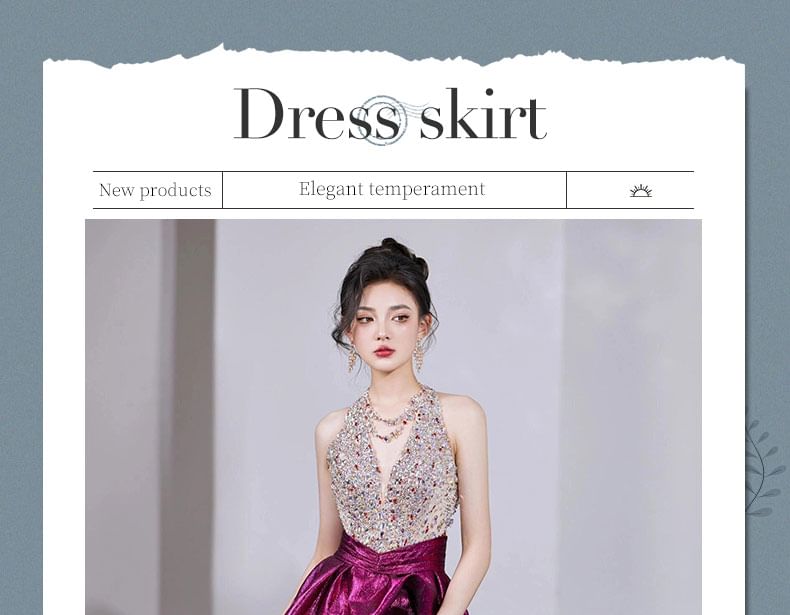 V-Neck Sleeveless Sequined A-Line Evening Gown FashionChic