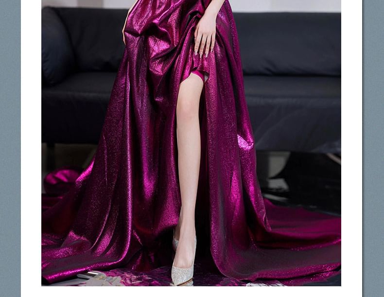 V-Neck Sleeveless Sequined A-Line Evening Gown FashionChic