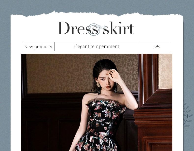 Strapless Floral A-Line Evening Gown FashionChic