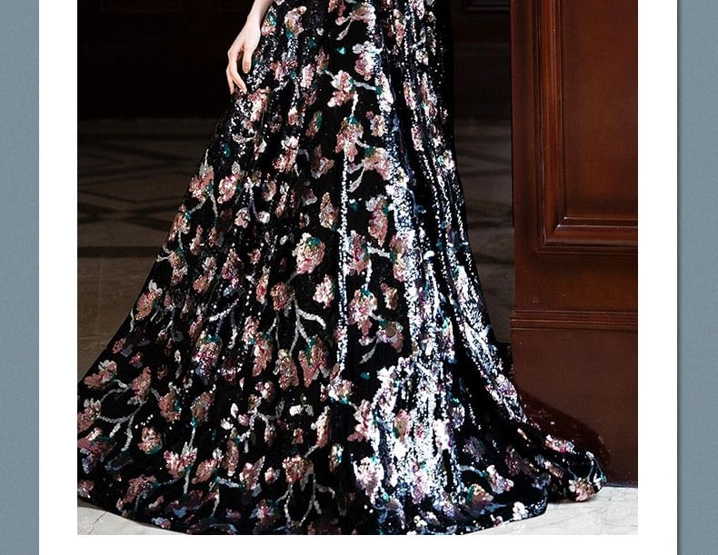 Strapless Floral A-Line Evening Gown FashionChic