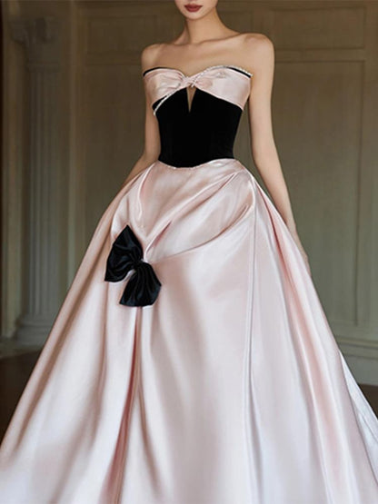 Strapless Bow Two Tone A-Line Evening Dress SpreePicky