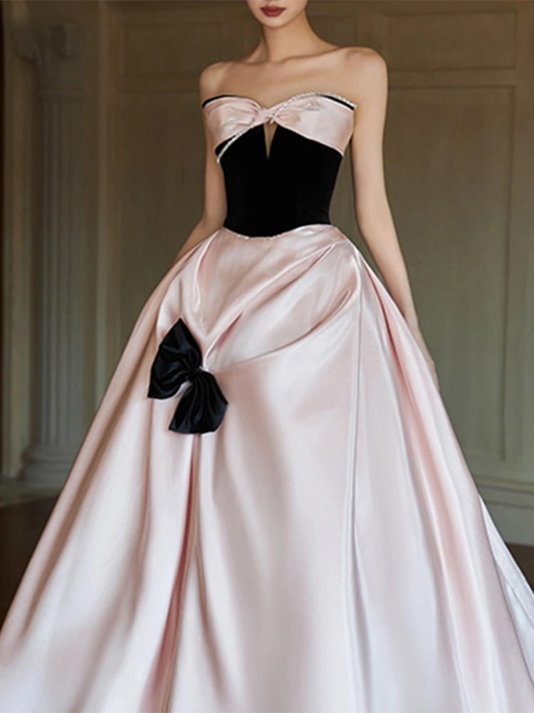 Strapless Bow Two Tone A-Line Evening Dress FashionChic