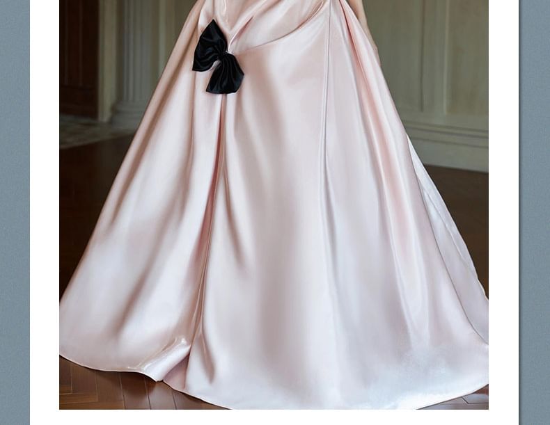 Strapless Bow Two Tone A-Line Evening Dress FashionChic