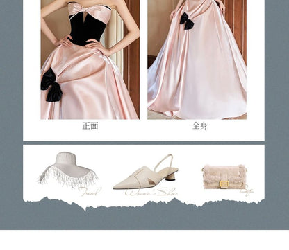 Strapless Bow Two Tone A-Line Evening Dress SpreePicky