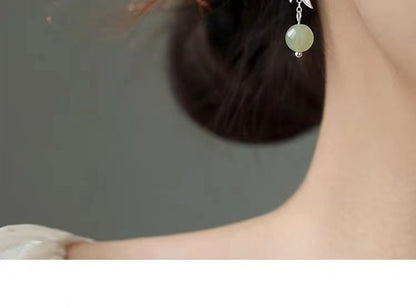 Leaf Faux Gemstone Bead S925 Sterling Silver Dangle Earring SpreePicky