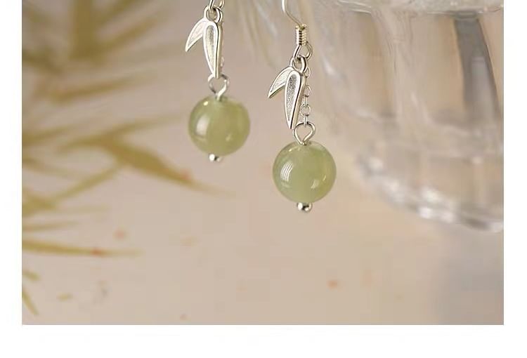 Leaf Faux Gemstone Bead S925 Sterling Silver Dangle Earring SpreePicky