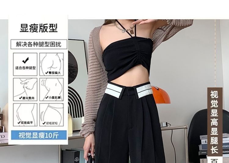 Pleated Pants Wide High Leg Suit Striped Waist FashionChic