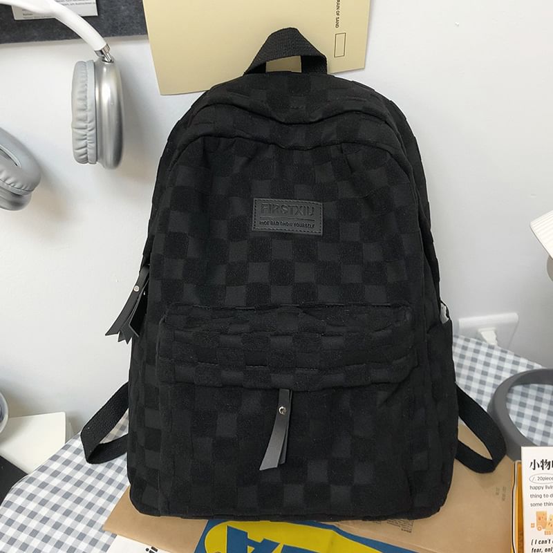 Checked Applique Nylon Backpack SpreePicky