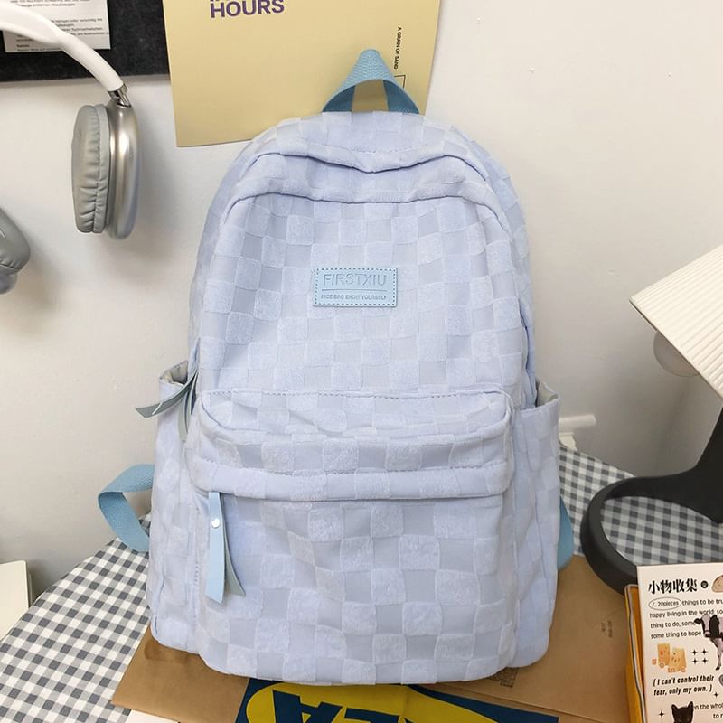 Checked Applique Nylon Backpack SpreePicky