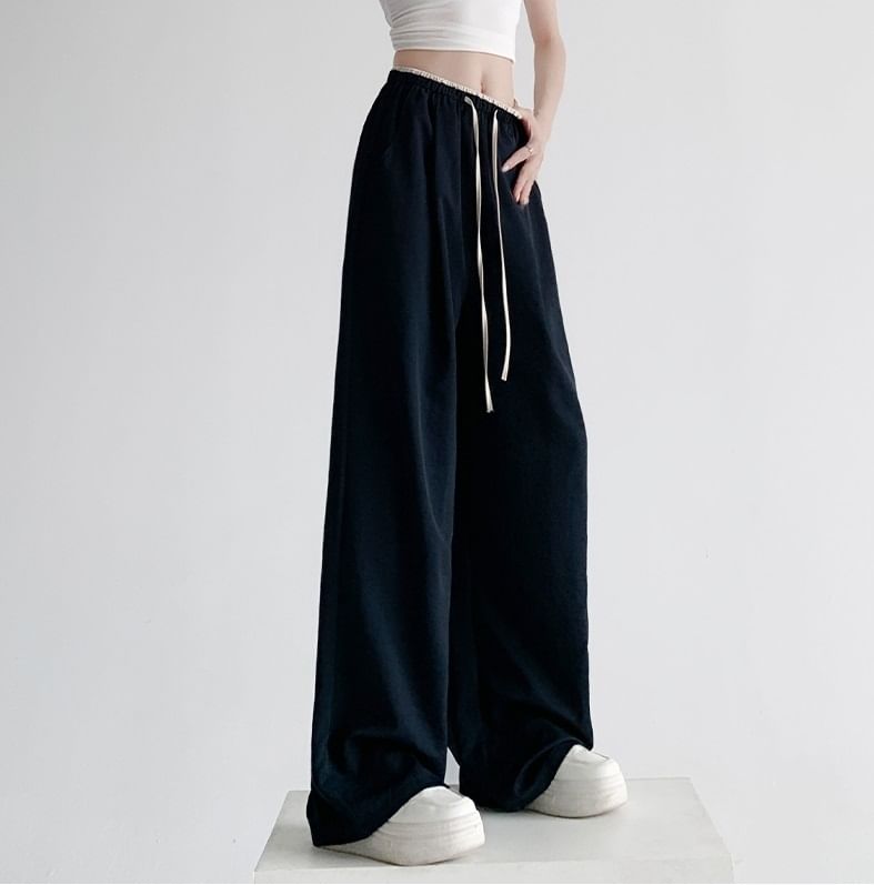 Panel Contrast High Rise Drawstring Wide Leg Pants SpreePicky