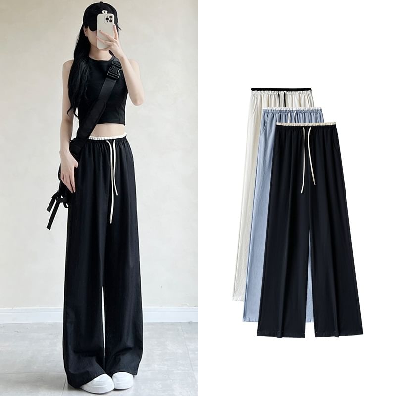 Panel Contrast High Rise Drawstring Wide Leg Pants SpreePicky