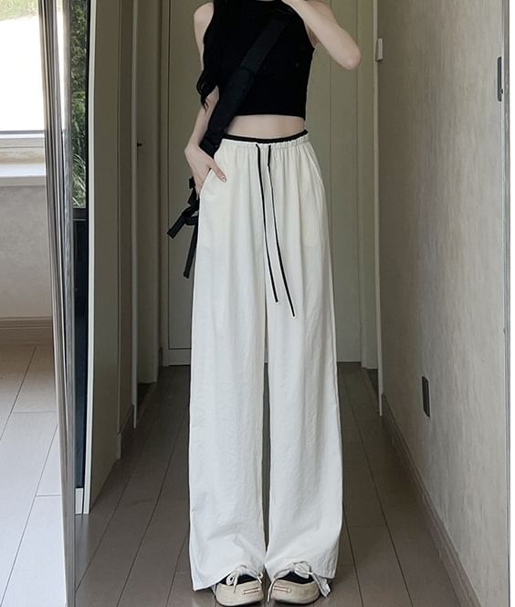 Panel Contrast High Rise Drawstring Wide Leg Pants SpreePicky