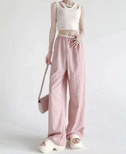 Panel Contrast High Rise Drawstring Wide Leg Pants SpreePicky