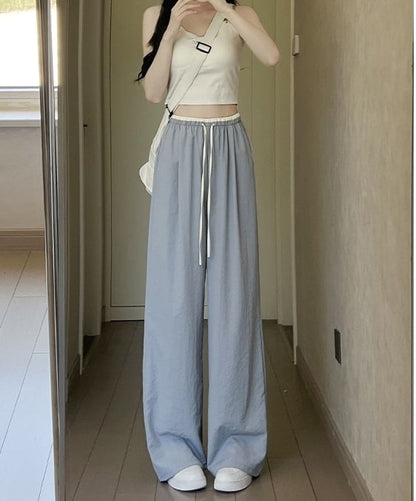 Panel Contrast High Rise Drawstring Wide Leg Pants SpreePicky