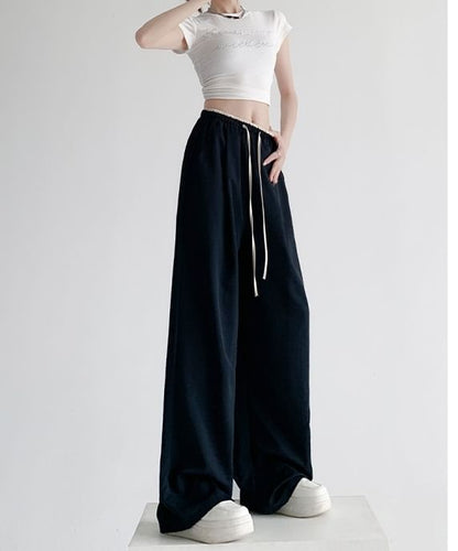 Panel Contrast High Rise Drawstring Wide Leg Pants SpreePicky