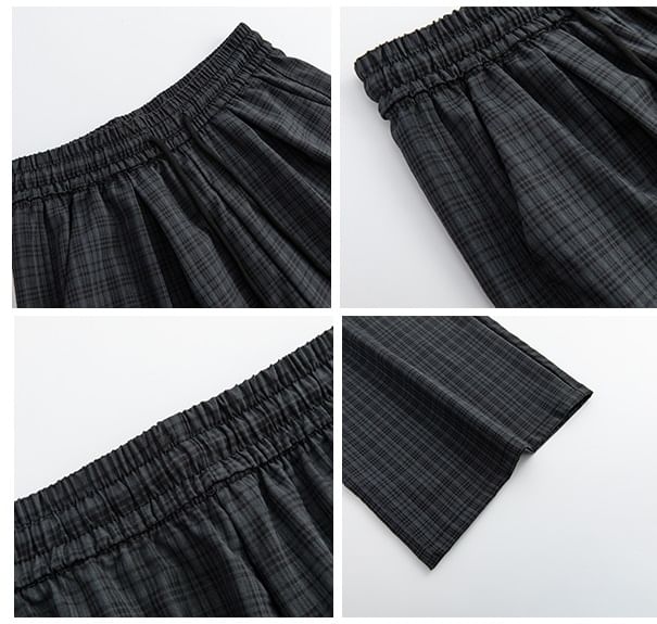 Plaid High Waist Drawstring Wide Leg Pants SpreePicky