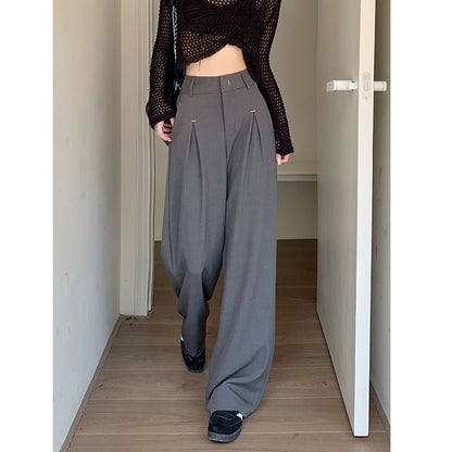 High Rise Plain Loose-Fit Wide-Leg Pants SpreePicky