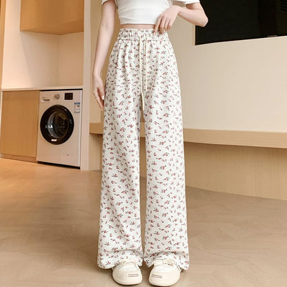 Drawstring Waist Floral Wide Leg Sweatpants SpreePicky