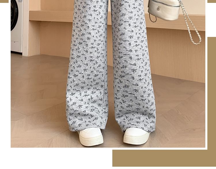 Drawstring Waist Floral Wide Leg Sweatpants SpreePicky