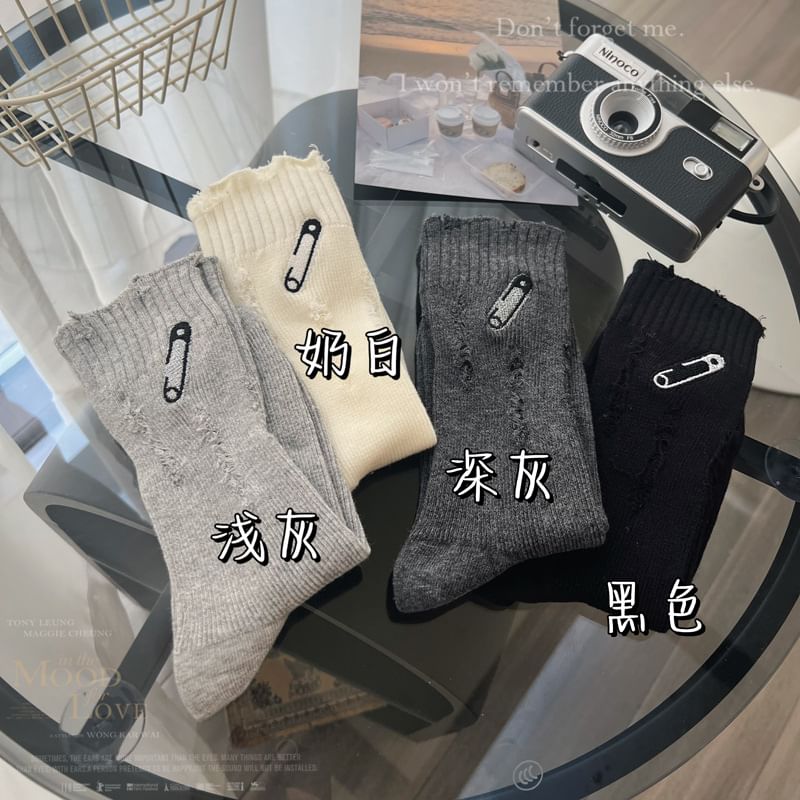 Safety Pin Embroidered Distressed Socks SpreePicky