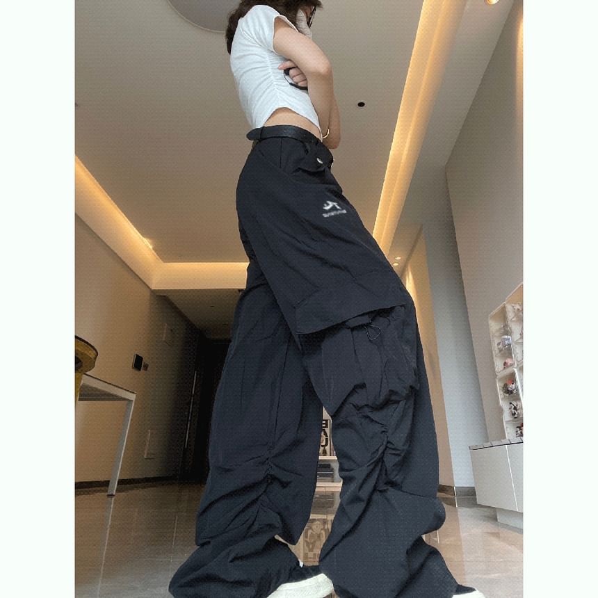 High Waist Plain Pocket Loose-Fit Wide-Leg Cargo Pants SpreePicky