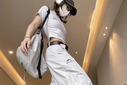 High Waist Plain Pocket Loose-Fit Wide-Leg Cargo Pants SpreePicky