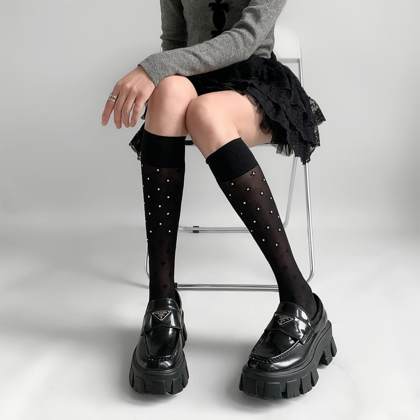 Rhinestone Knee High Socks SpreePicky