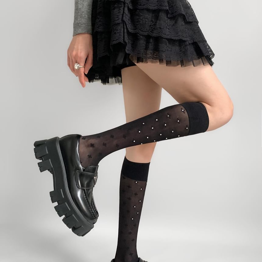 Rhinestone Knee High Socks SpreePicky