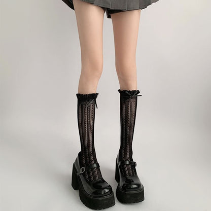 Ruffle Trimmed Knee High Socks Set SpreePicky