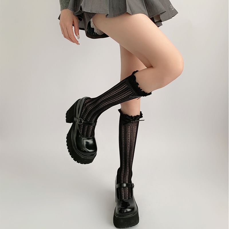 Ruffle Trimmed Knee High Socks Set SpreePicky