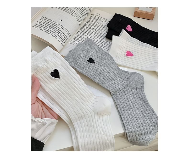 Heart Embroidered Cotton Socks Set SpreePicky